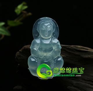 緬甸老坑冰玻璃種天然翡翠A貨玉觀音掛件-出入平安