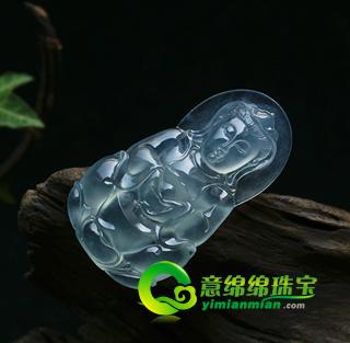 老坑玻璃種強(qiáng)熒光A貨翡翠玉觀音掛件-祥和平安