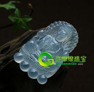 天然翡翠A貨老坑冰種熒光翡翠玉觀音掛件-出入平安