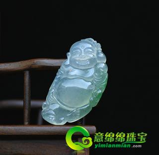 老坑冰種綠翡翠玉佛掛件-自在彌勒佛