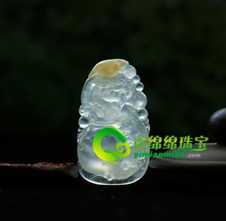 老坑玻璃種熒光翡翠玉貔貅掛件―鴻運(yùn)當(dāng)頭