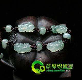 緬甸老坑冰種天然翡翠A貨玉貔貅手鏈