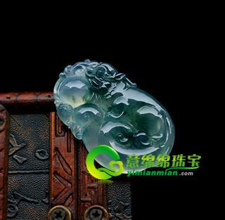 老坑玻璃種飄花翡翠玉掛件-招財(cái)貔貅