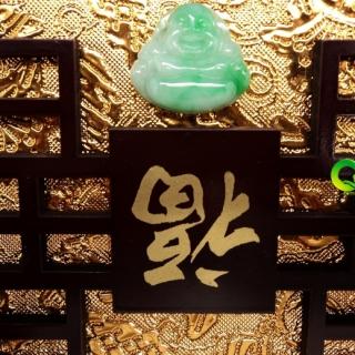 初發(fā)芙蓉緬甸天然翡翠A貨彌勒佛吊墜