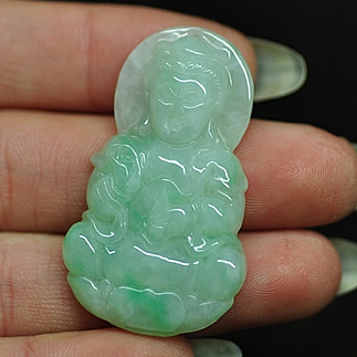吉祥幸福緬甸天然翡翠A貨玉觀音掛件