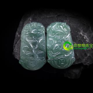 海誓山盟緬甸天然翡翠藍(lán)水龍鳳情侶掛件