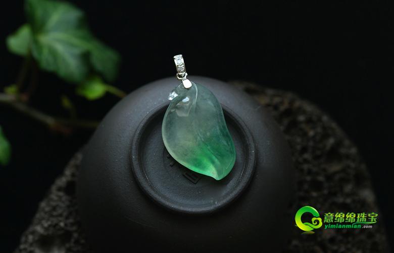 緬甸老坑玻璃種綠翡翠A貨玉福瓜吊墜-福祿壽