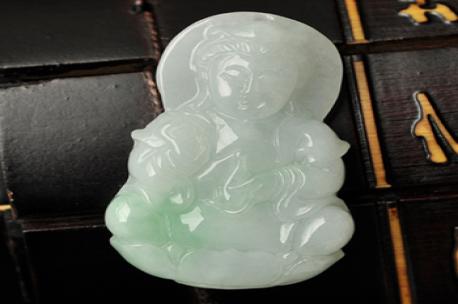 處處平安緬甸天然翡翠A貨玉觀音掛件