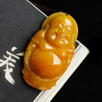 豁達(dá)開(kāi)朗緬甸天然糯種黃翡彌勒佛掛件