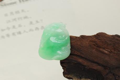 天然緬甸老坑A貨蘋(píng)果綠翡翠如意掛件