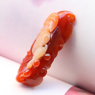 福在眼前緬甸翡翠A貨天然紅翡祥云蝙蝠掛件