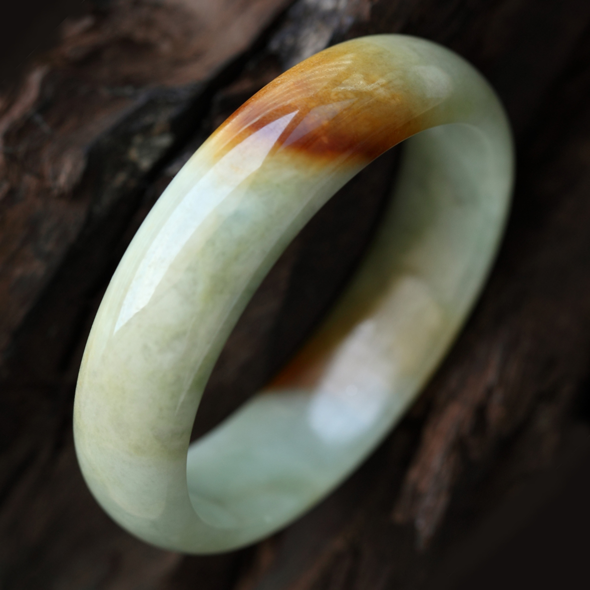 珠紗遮面緬甸天然翡翠A貨糯種飄黃翡貴妃手鐲 內(nèi)徑52mm